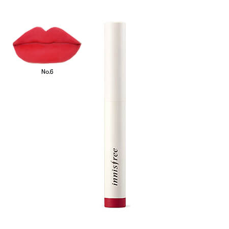 Innisfree Vivid Slimfit Tint #06 0.6 g  แมทเนื้อนุ่มกลิ่นพีชหอมละมุน สีสดชัดเจน ให้ริมฝีปากเนียนนุ่ม สัมผัสเบาสบาย